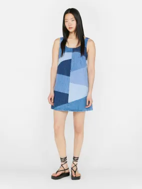 Patchwork Micro Flare Denim Dress -- Blue Compilation