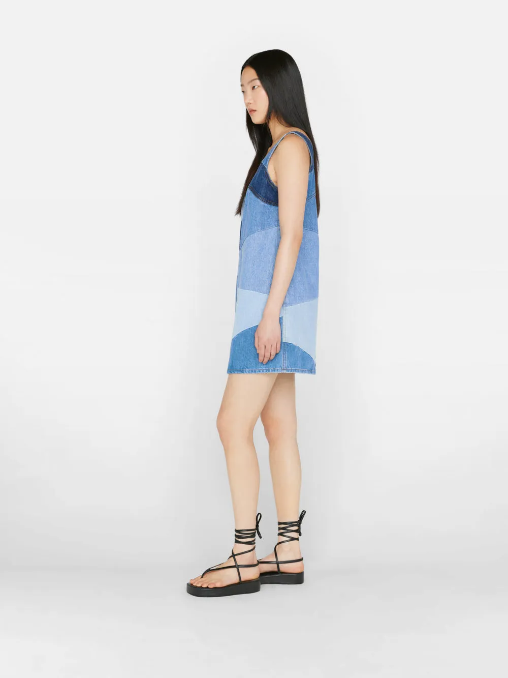 Patchwork Micro Flare Denim Dress -- Blue Compilation