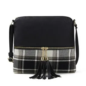 Paziye Plaid Fringed Crossbody Bag