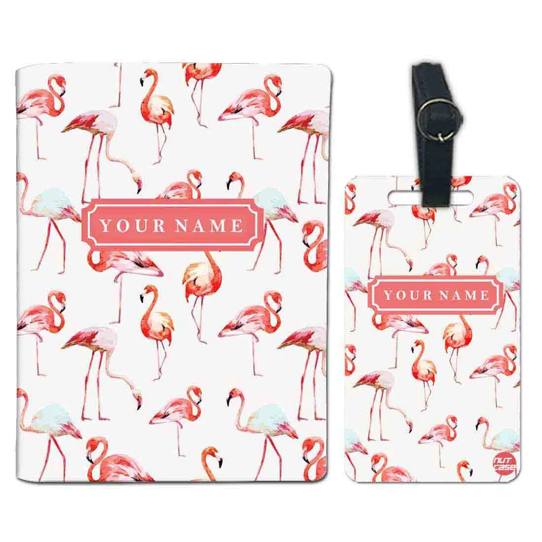 Personalised Passport Cover and Baggage Tag Combo - Flamingo Everywhere Pink