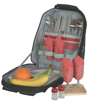 Picnic Travel Backpack Bag Carry Case Set For Four Cutlery Carving Board Plate