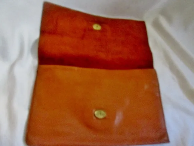 Poked tooled leather clutch bag flap purse case pouch document holder BROWN