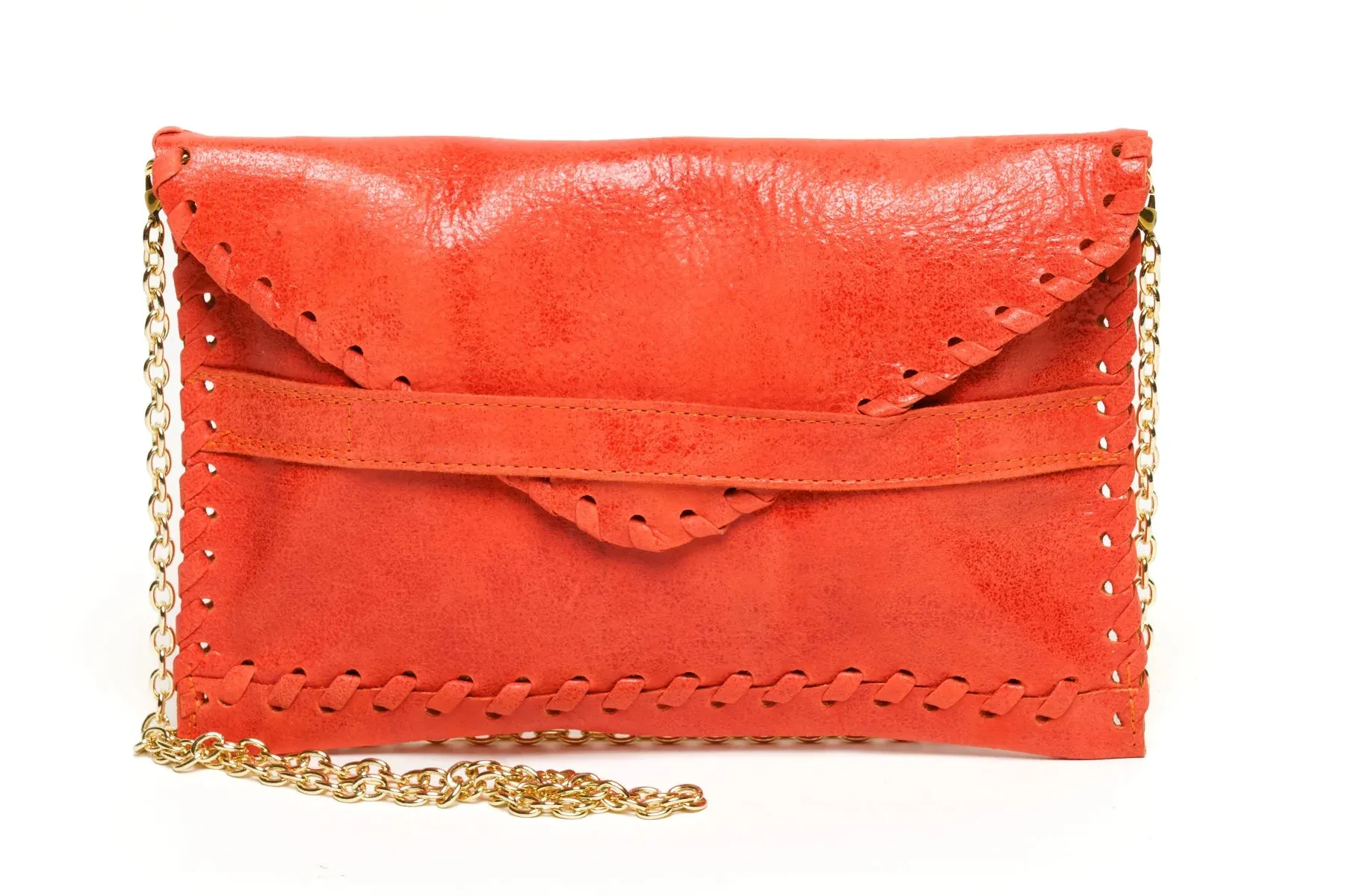 Polka Signature Leather Clutch - Apricot