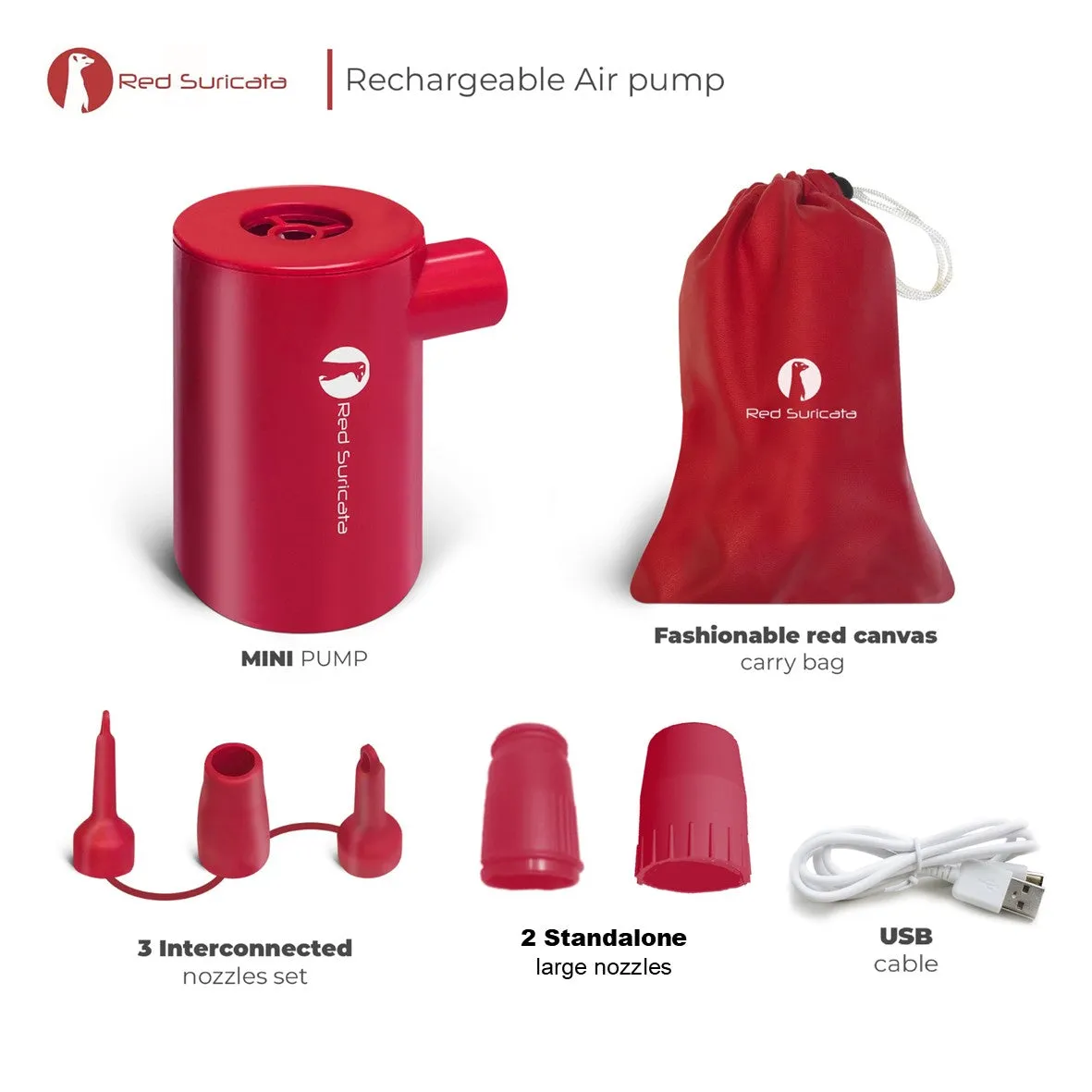 Red Suricata Powerful Little Rechargeable Electric Air Pump for Inflatables