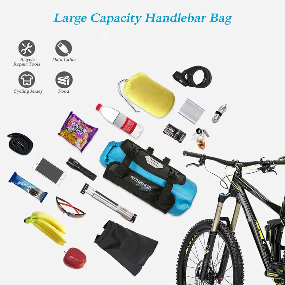 ROSWHEEL Bicycle Bag Waterproof Cycling Mountain Road MTB Bike Front Frame Handlebar Pannier Dry Bag with Roll Top Closure 3L-7L Adjustable