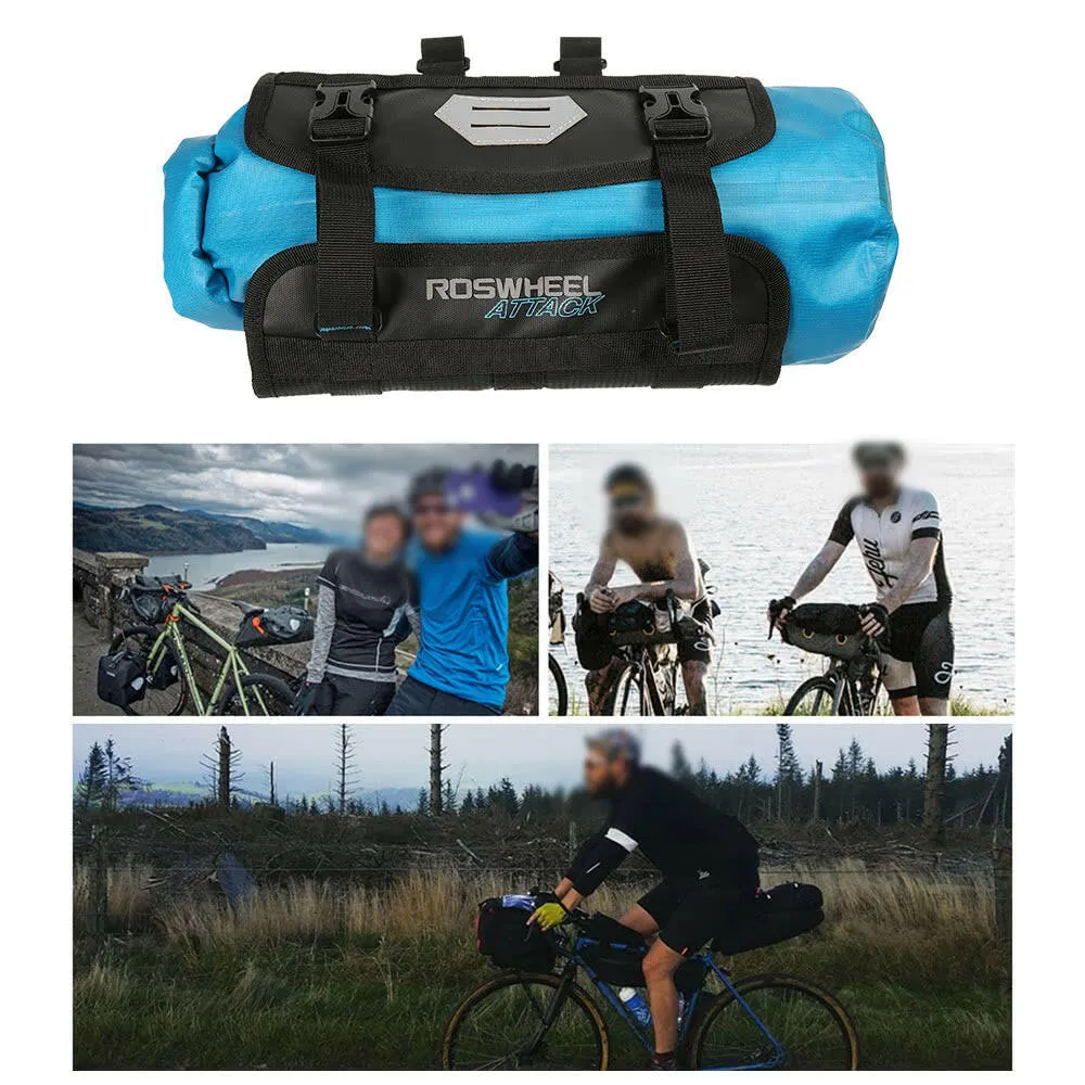 ROSWHEEL Bicycle Bag Waterproof Cycling Mountain Road MTB Bike Front Frame Handlebar Pannier Dry Bag with Roll Top Closure 3L-7L Adjustable