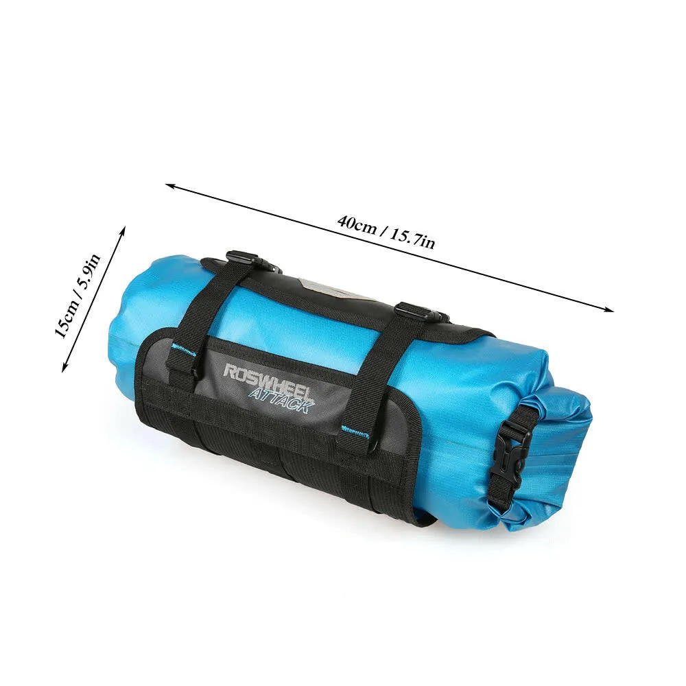 ROSWHEEL Bicycle Bag Waterproof Cycling Mountain Road MTB Bike Front Frame Handlebar Pannier Dry Bag with Roll Top Closure 3L-7L Adjustable