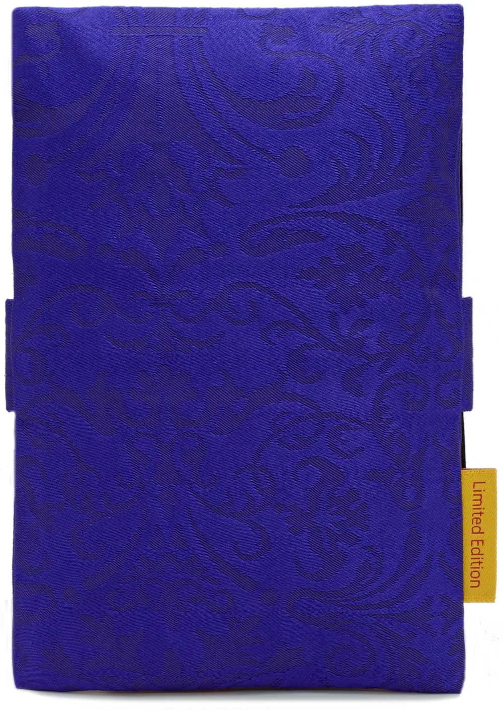 Royal Purple foldover pouch in English silk brocade. Large-format size.