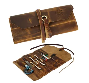 RusticTown Genuine Leather Tool Roll Up Pouch- Handcrafted Tool Kit (10 Slots)