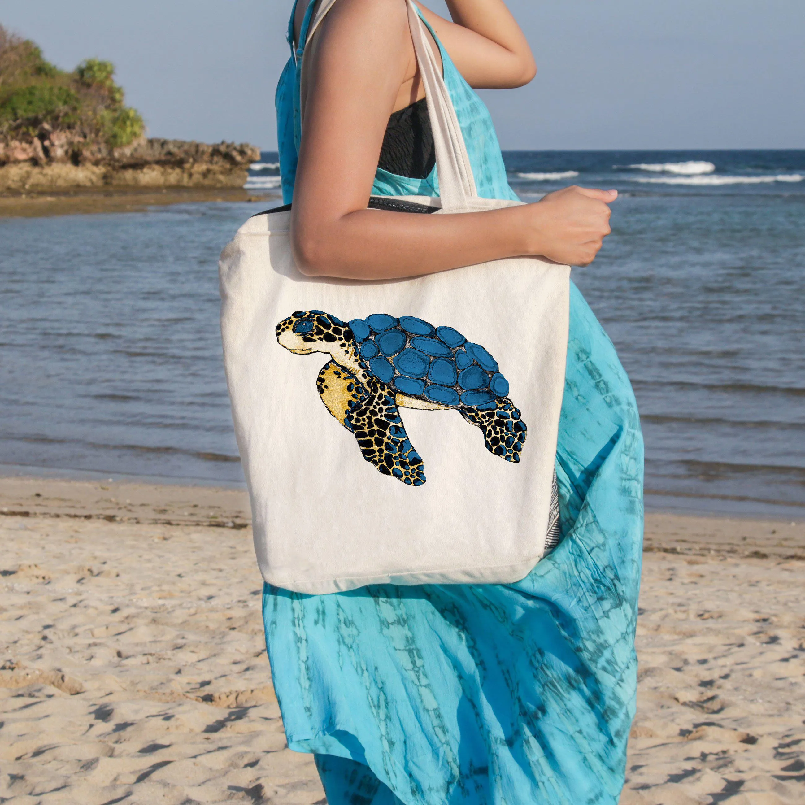 Sea Turtle Blues Beach Tote