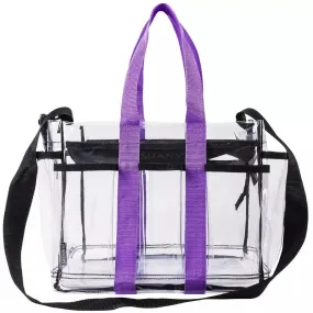 SHANY Travel Caddy with Pockets, Clear with Purple Handle