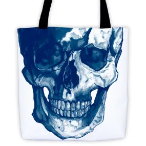 Skull Scalpel Blue Ink Tote Bag by Robert Bowen