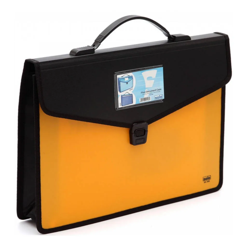 Solo Document Bag With Xtra Pocket   Lock & Handle Tango Yellow F/C Size DC 555