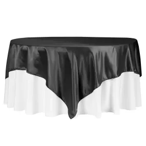 Square 90"x90" Lamour Satin Table Overlay - Black