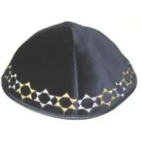 Stars of David Silver / Gold Embroidery Navy Blue Velvet Kippah / Yarmulke