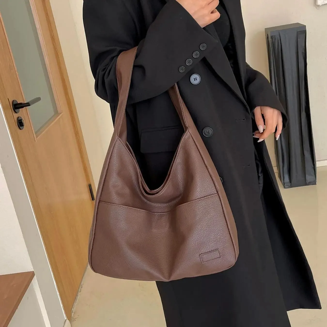 Summer 2024 Trendy Solid Color Large Capacity Tote Bag for Women, Retro Fashion Pu Leather Snap Purse Handbag, Casual Commuting Purse College Students Class Shoulder Bag, Matching Underarm Bag Spring