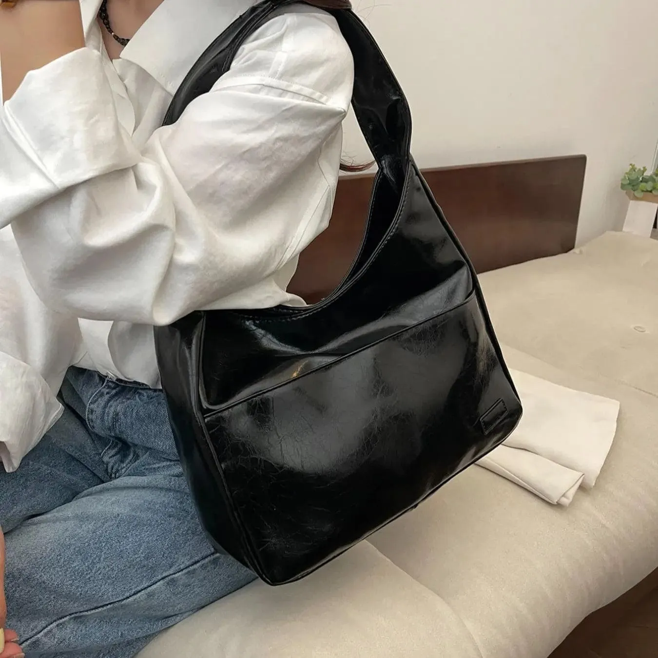 Summer 2024 Trendy Solid Color Large Capacity Tote Bag for Women, Retro Fashion Pu Leather Snap Purse Handbag, Casual Commuting Purse College Students Class Shoulder Bag, Matching Underarm Bag Spring