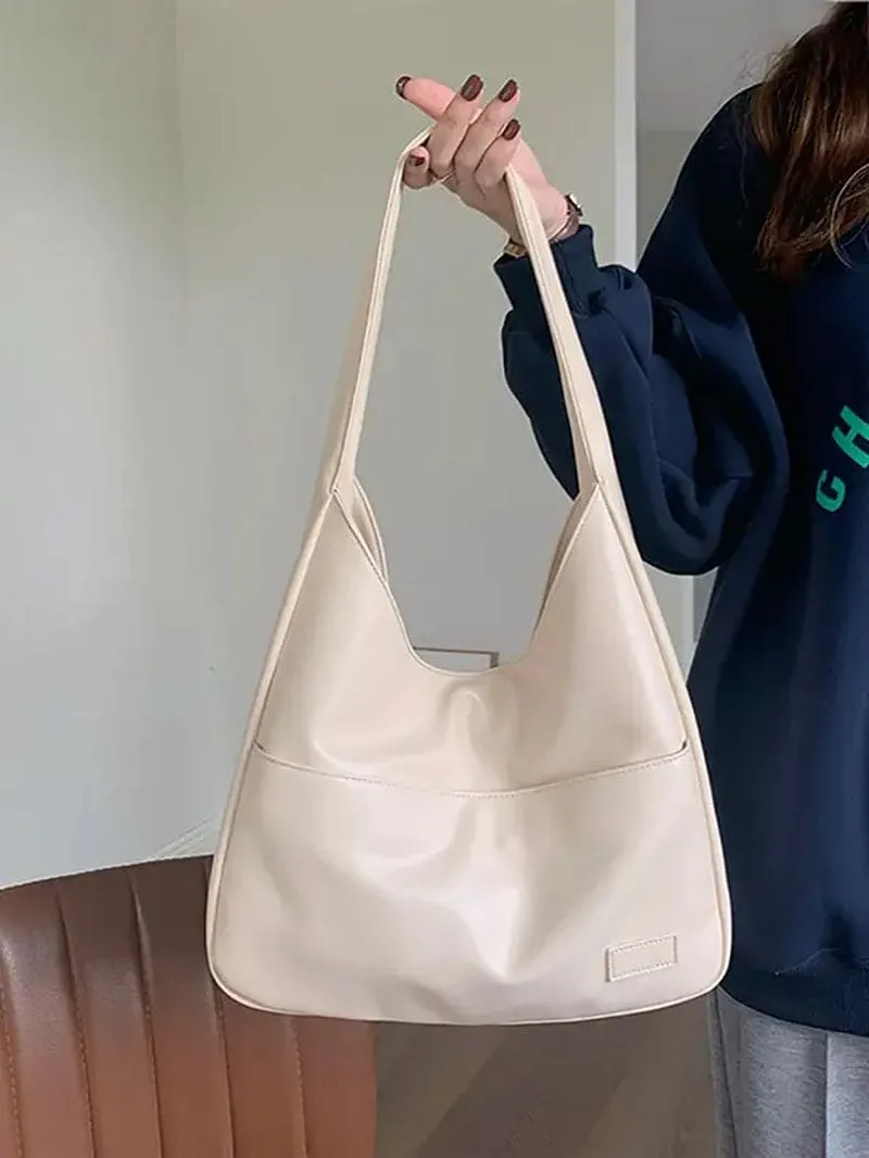 Summer 2024 Trendy Solid Color Large Capacity Tote Bag for Women, Retro Fashion Pu Leather Snap Purse Handbag, Casual Commuting Purse College Students Class Shoulder Bag, Matching Underarm Bag Spring