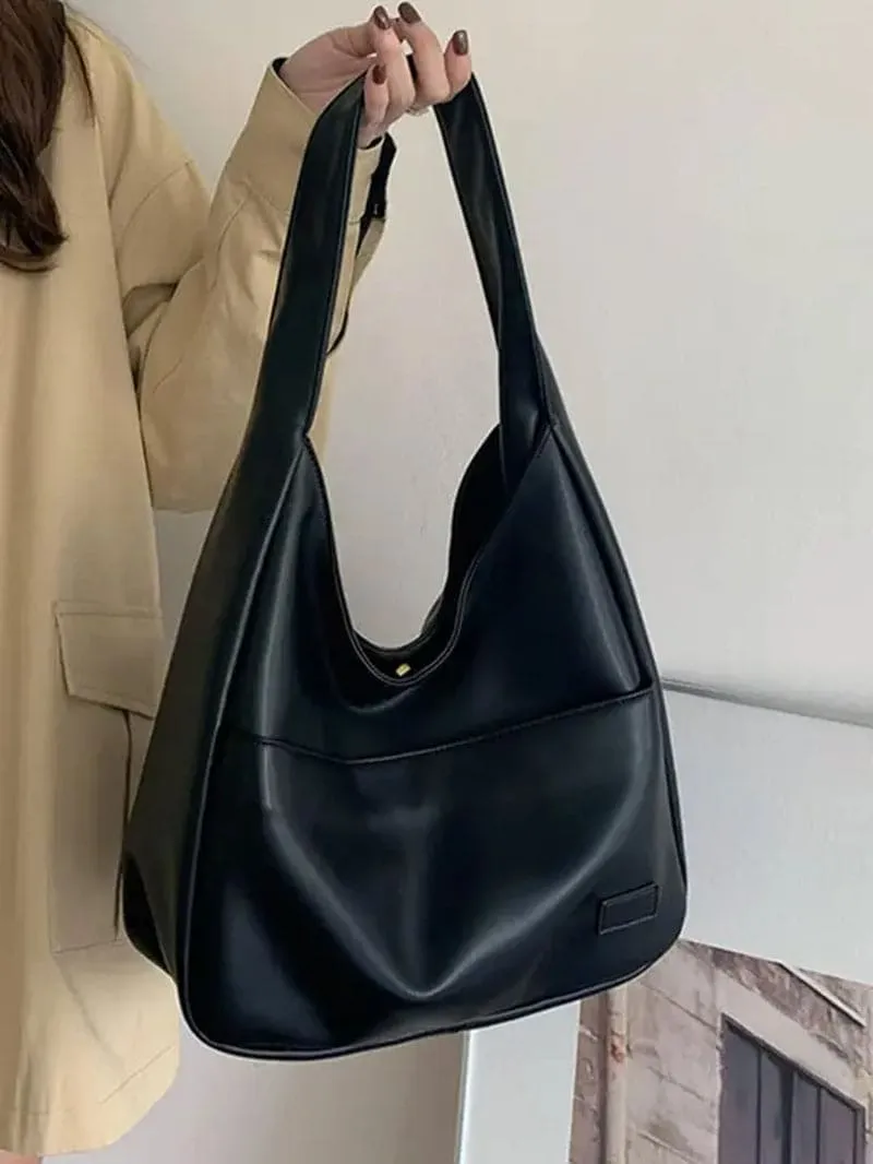 Summer 2024 Trendy Solid Color Large Capacity Tote Bag for Women, Retro Fashion Pu Leather Snap Purse Handbag, Casual Commuting Purse College Students Class Shoulder Bag, Matching Underarm Bag Spring