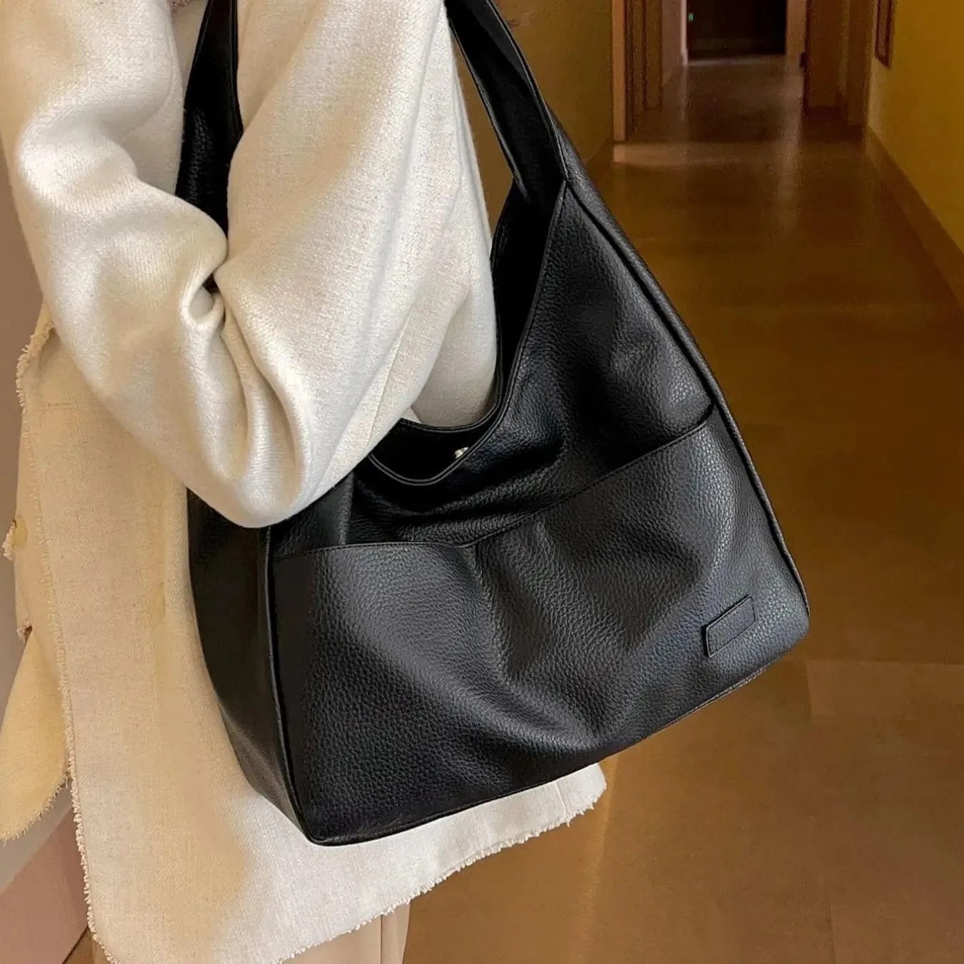 Summer 2024 Trendy Solid Color Large Capacity Tote Bag for Women, Retro Fashion Pu Leather Snap Purse Handbag, Casual Commuting Purse College Students Class Shoulder Bag, Matching Underarm Bag Spring