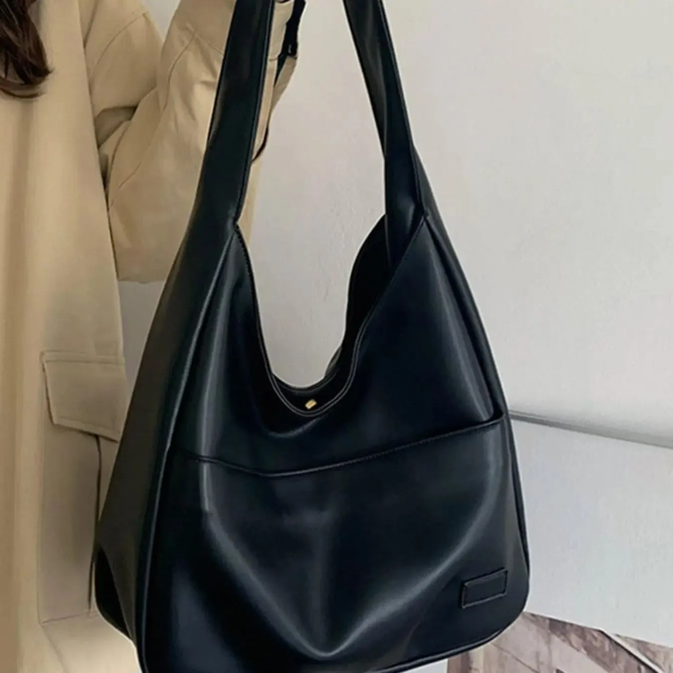 Summer 2024 Trendy Solid Color Large Capacity Tote Bag for Women, Retro Fashion Pu Leather Snap Purse Handbag, Casual Commuting Purse College Students Class Shoulder Bag, Matching Underarm Bag Spring