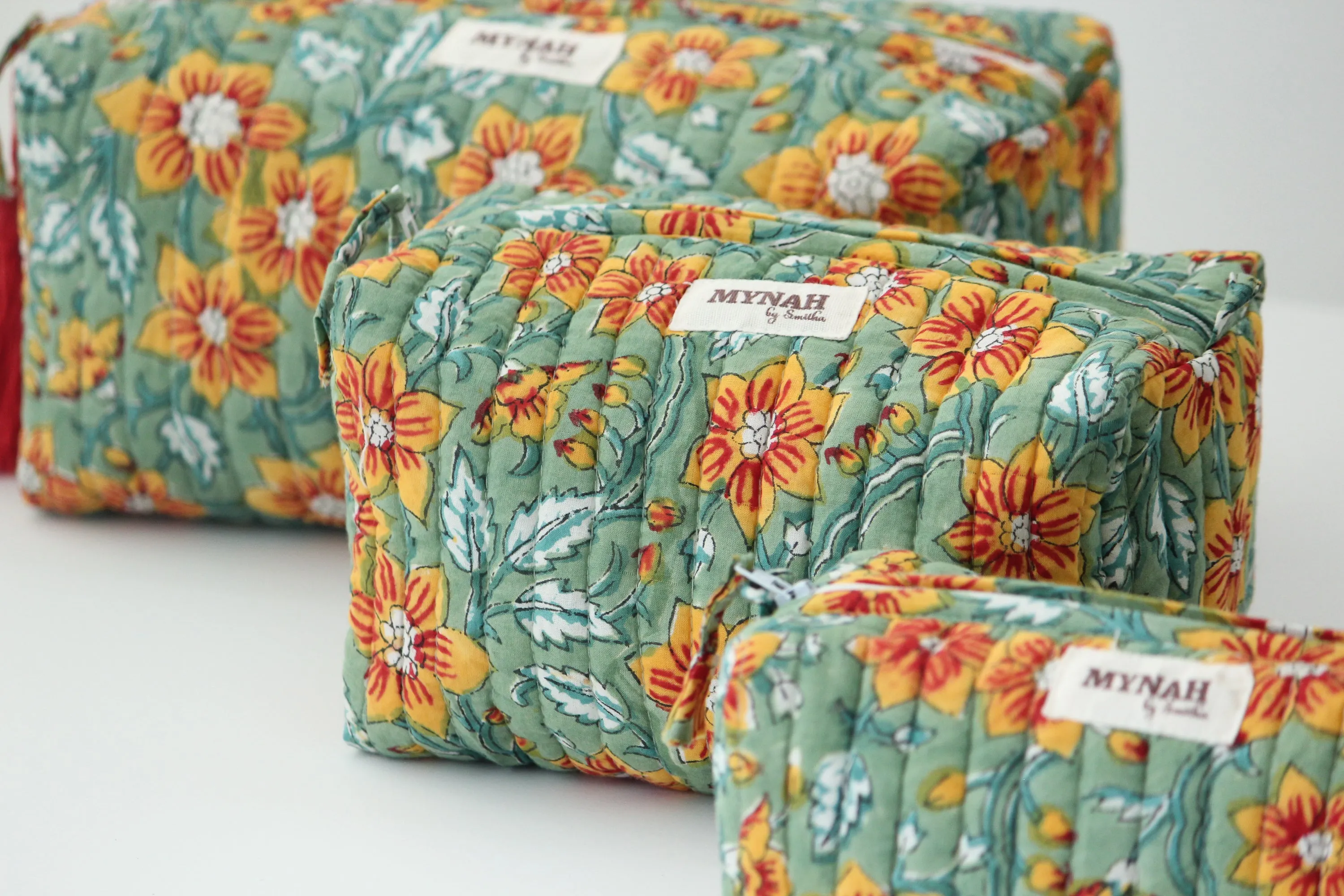 'SUNFLOWER GARDEN' printed travel/makeup zipper pouch-set of 3