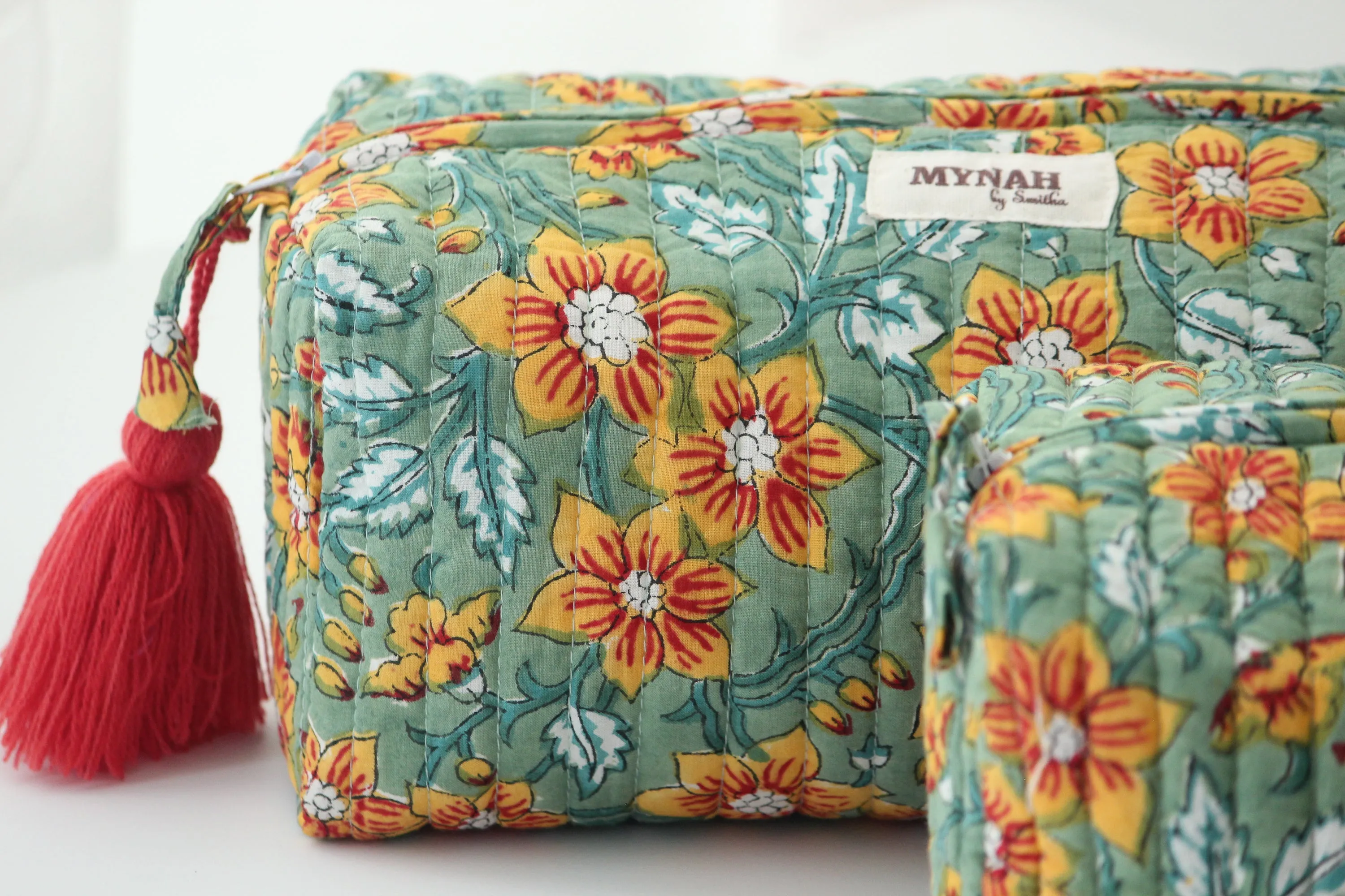 'SUNFLOWER GARDEN' printed travel/makeup zipper pouch-set of 3