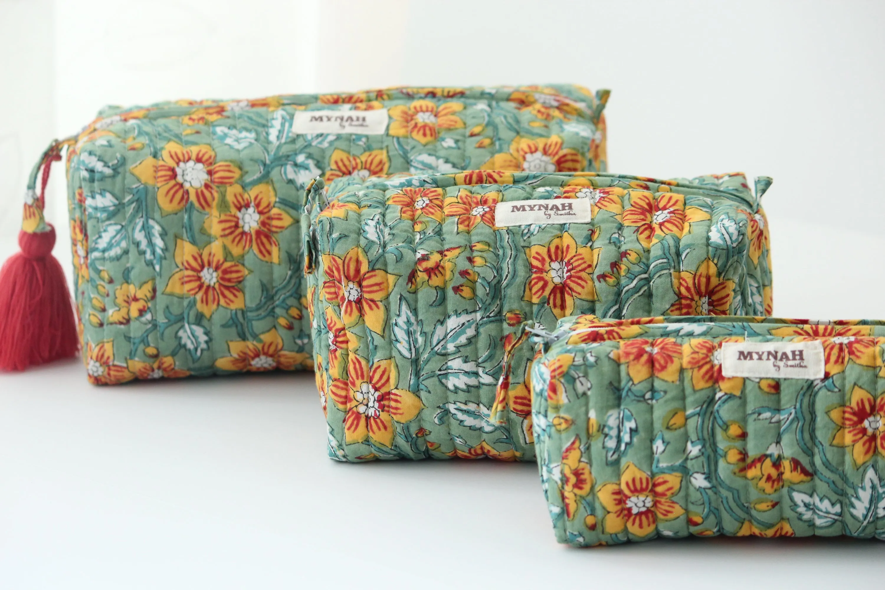 'SUNFLOWER GARDEN' printed travel/makeup zipper pouch-set of 3