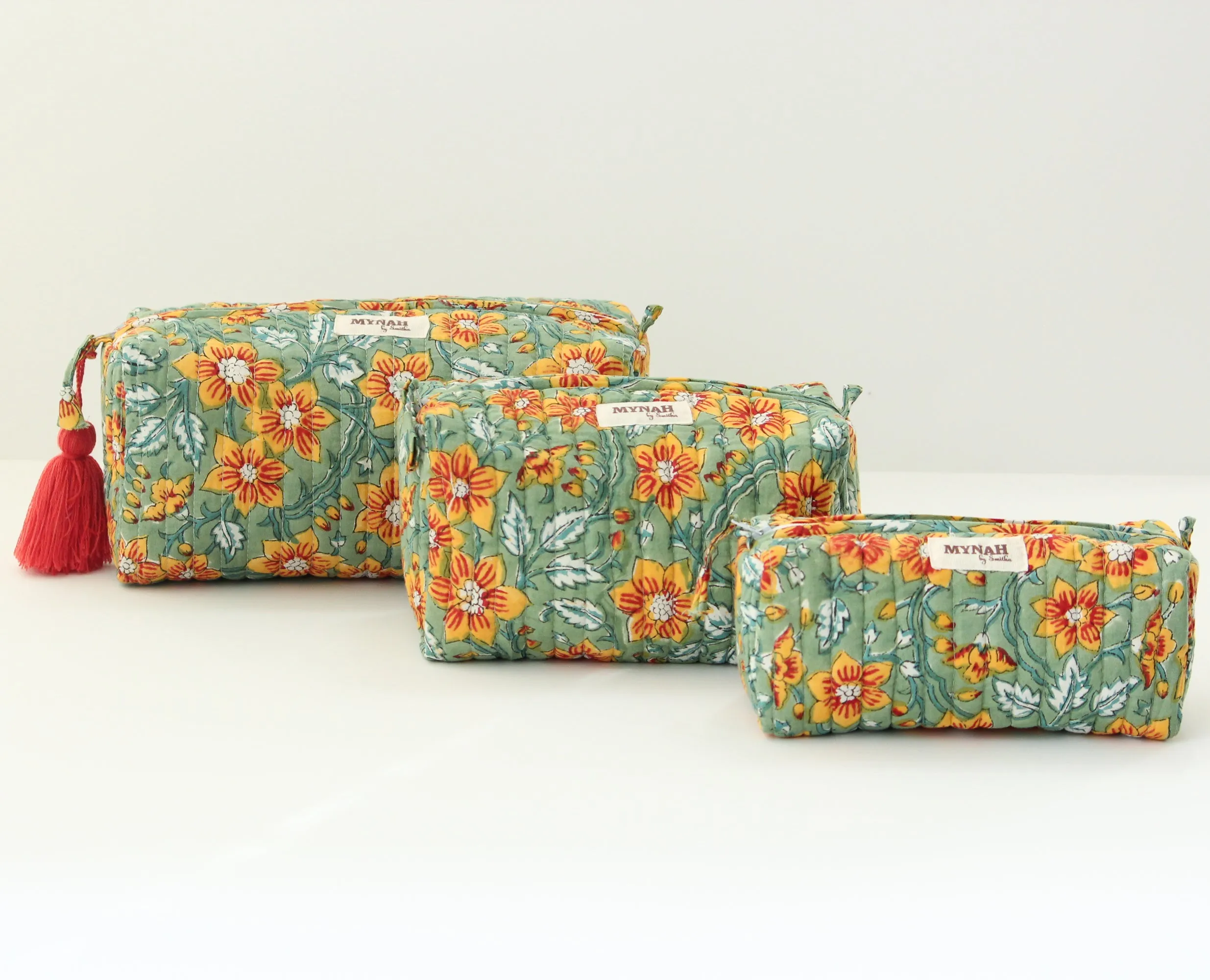 'SUNFLOWER GARDEN' printed travel/makeup zipper pouch-set of 3