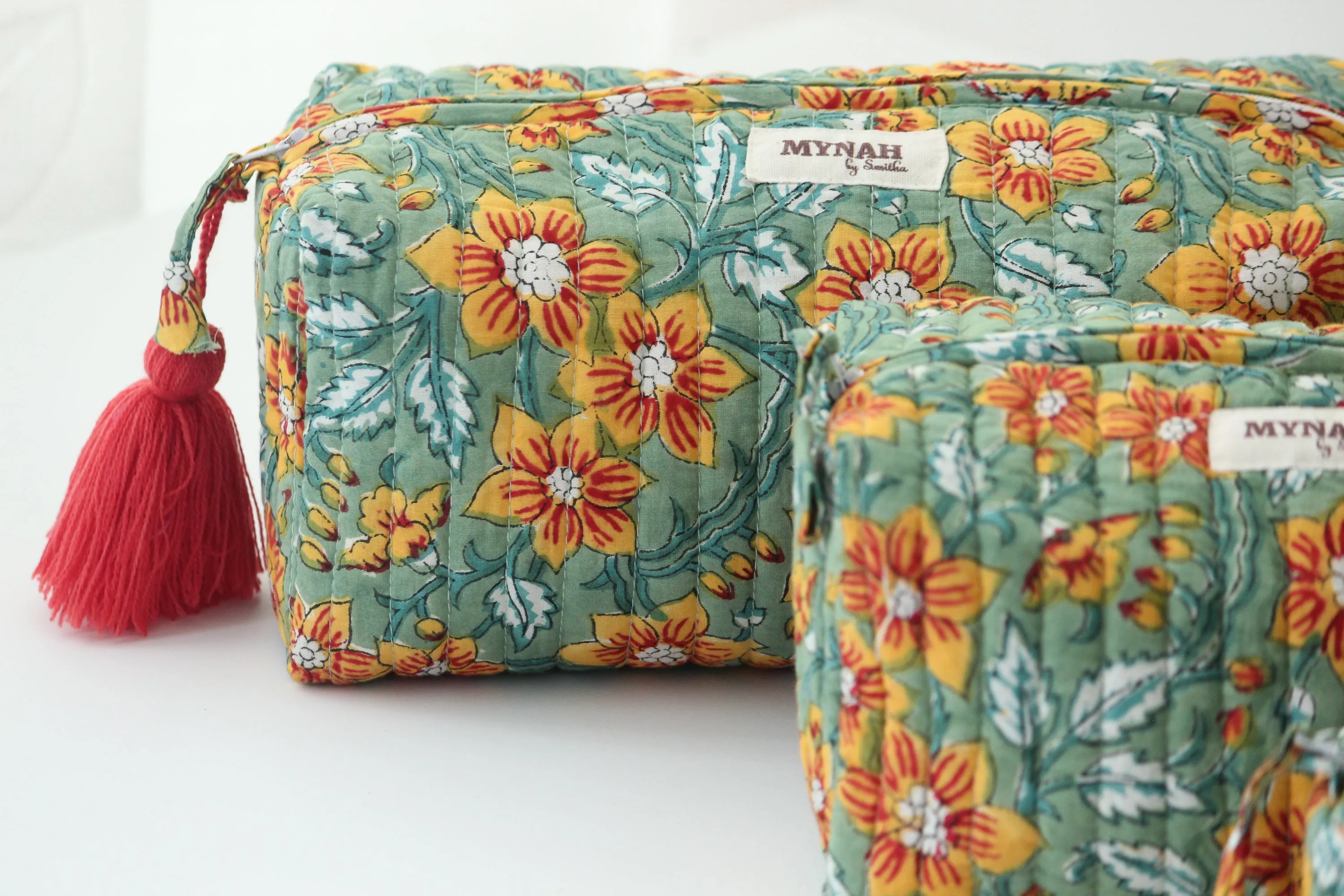 'SUNFLOWER GARDEN' printed travel/makeup zipper pouch-set of 3