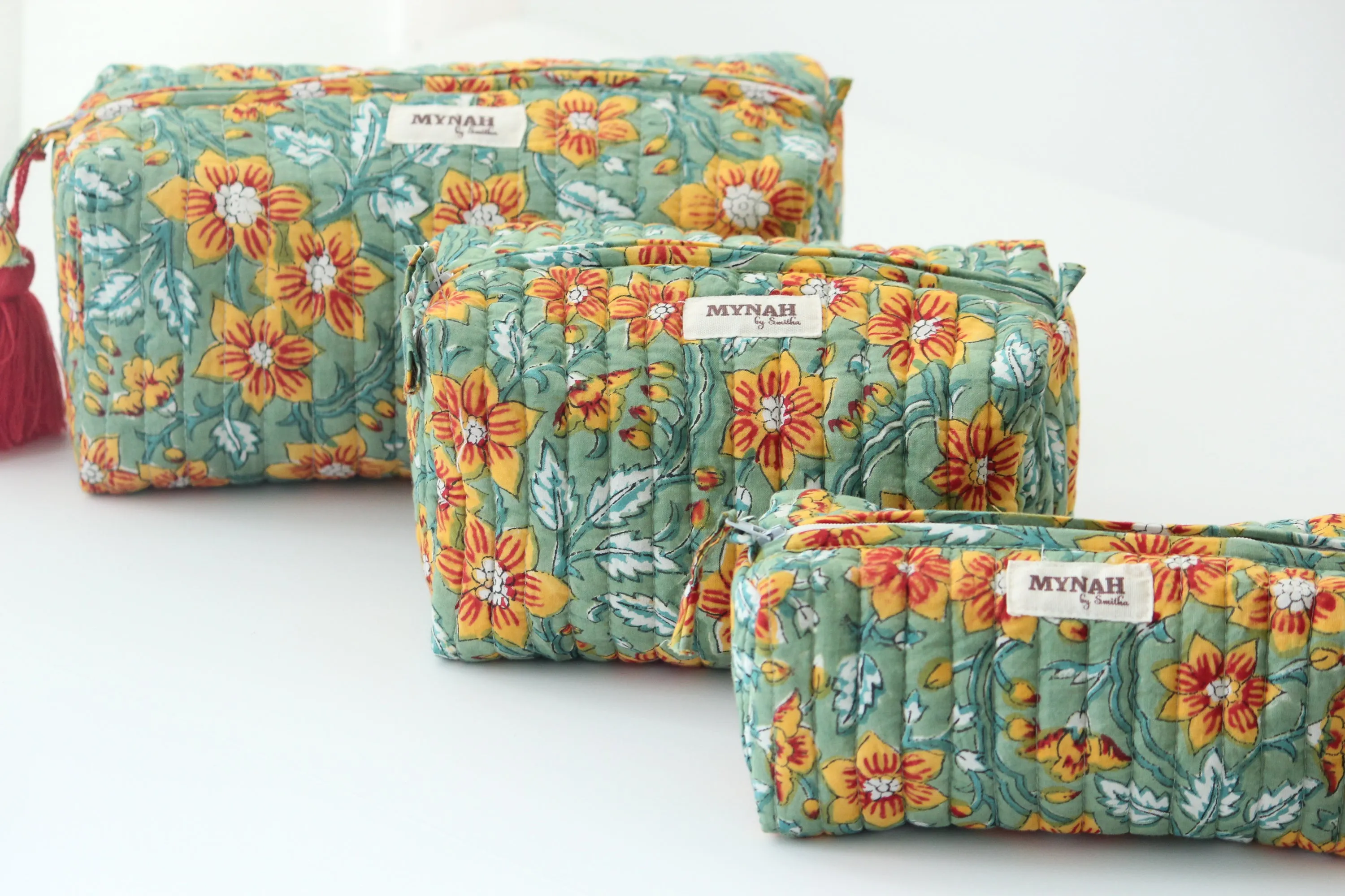 'SUNFLOWER GARDEN' printed travel/makeup zipper pouch-set of 3