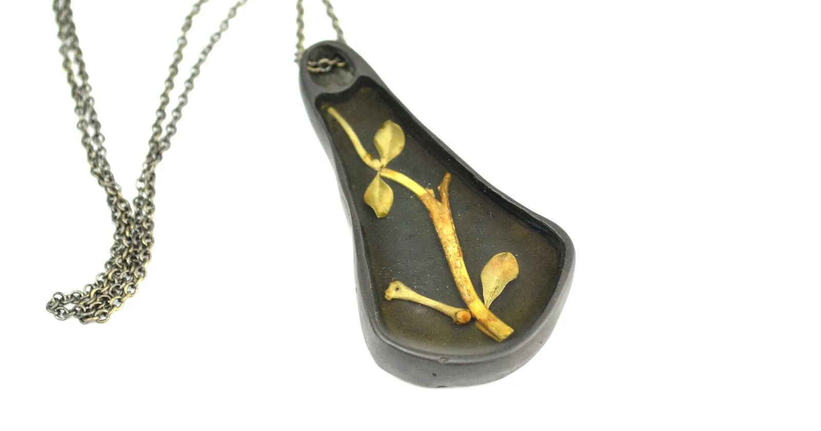 Teardrop Pendant| Brass, flora fauna | "Out on a Limb"