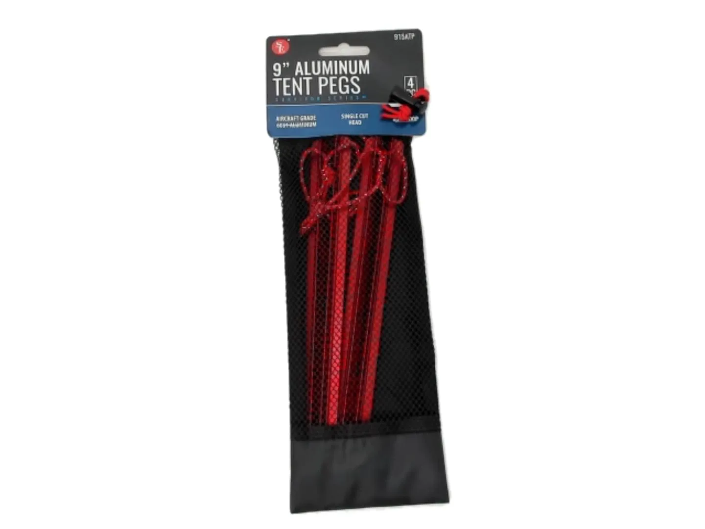 Tent Pegs 9" 4pk. Aluminum w/Mesh Bag Aircraft Grade