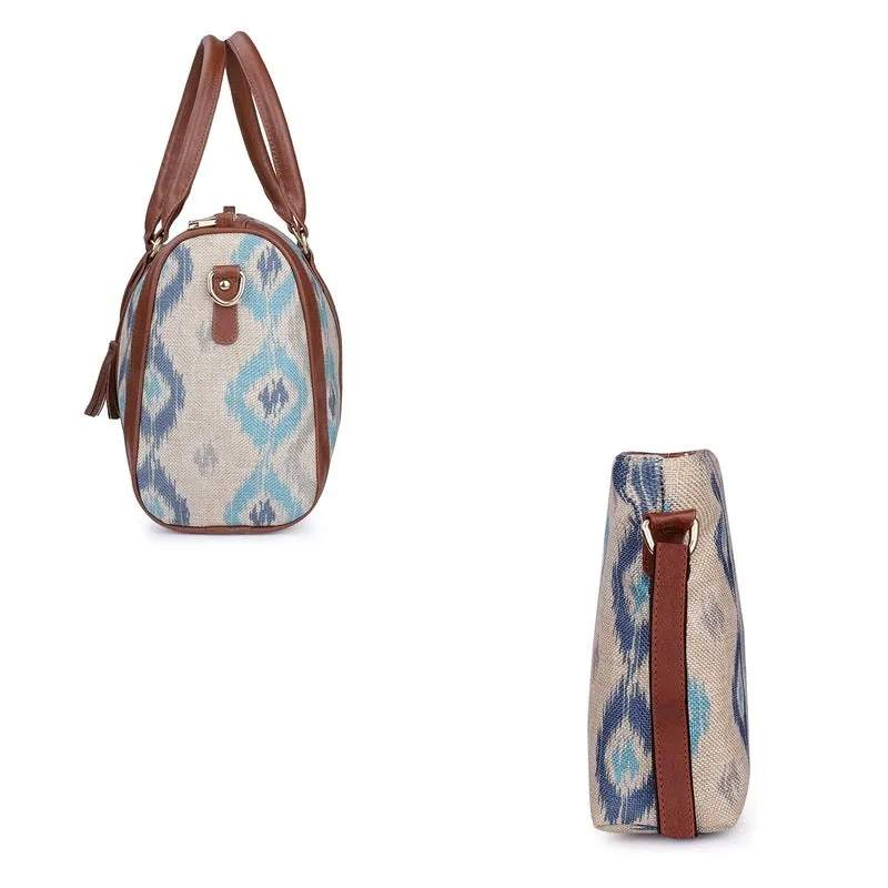 The Clownfish Combo of Lorna Printed Handicraft Fabric Handbag and Aahna Polyester Crossbody Sling bag for Women (Pearl with Patola Design)