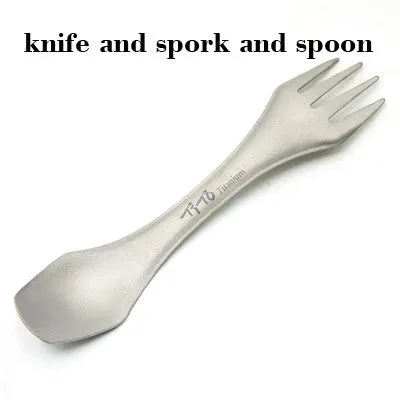 TiTo Outdoor Camping Picnic titanium Spoon Tableware titanium Fork Ultralight pure titanium Spork