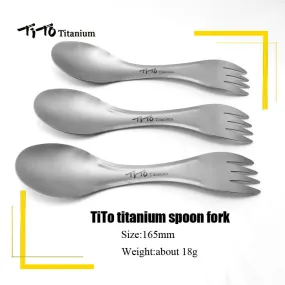 TiTo Outdoor Camping Picnic titanium Spoon Tableware titanium Fork Ultralight pure titanium Spork