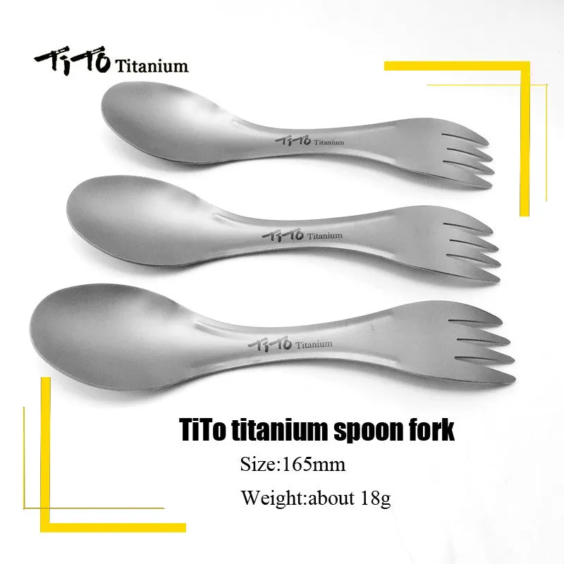 TiTo Outdoor Camping Picnic titanium Spoon Tableware titanium Fork Ultralight pure titanium Spork