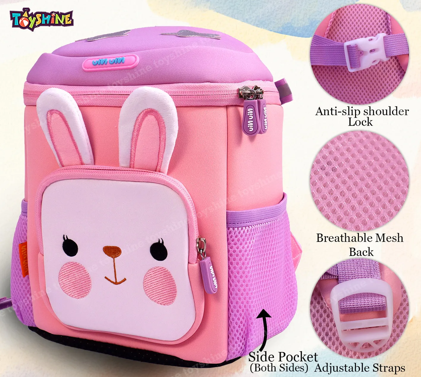 Toyshine My Cutesy Rabbit Backpacks for Kids Girls Boys Cute Toddler Backpack Preschool Nursery Travel Bag - Mini S - Purple