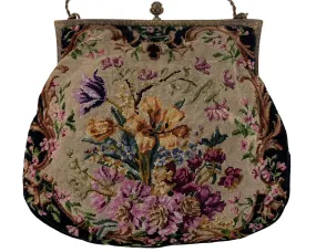 Vintage Petit Point Purse Floral Pattern with Jeweled Ormolu Frame