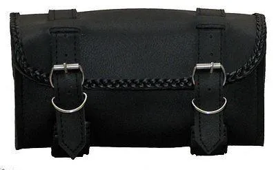 VS118H Vance Leather 2 Strap Tool Bag with Braid Accents